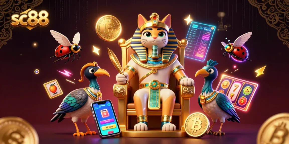 Spin the slots with sc88 in this vibrant 3D illustration showcasing Egyptian-themed elements.
