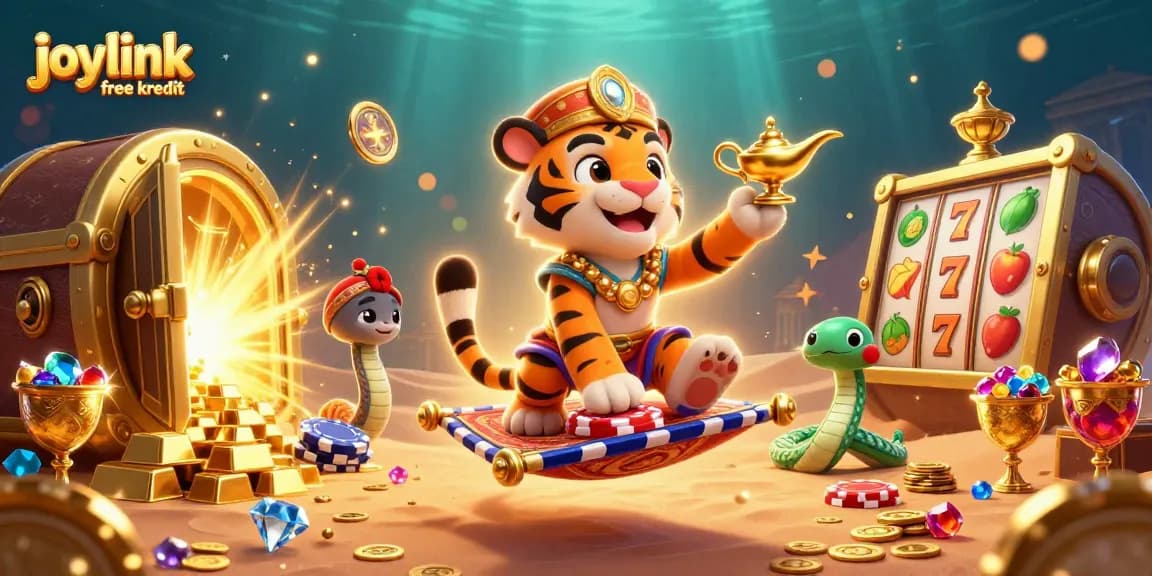 Win big with joylink free kredit in this vibrant 3D casino adventure featuring a tiger sultan.