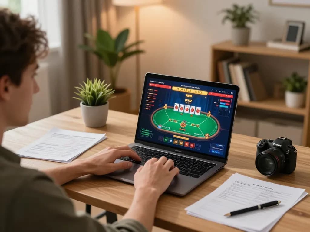 Play poker on RR88 from a cozy home setup with a laptop and strategy notes