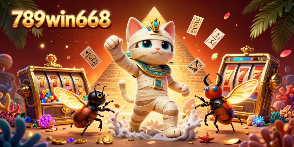 Engage in thrilling slots at 789win668 with a vibrant pyramid casino scene featuring a mummy and gold treasures.