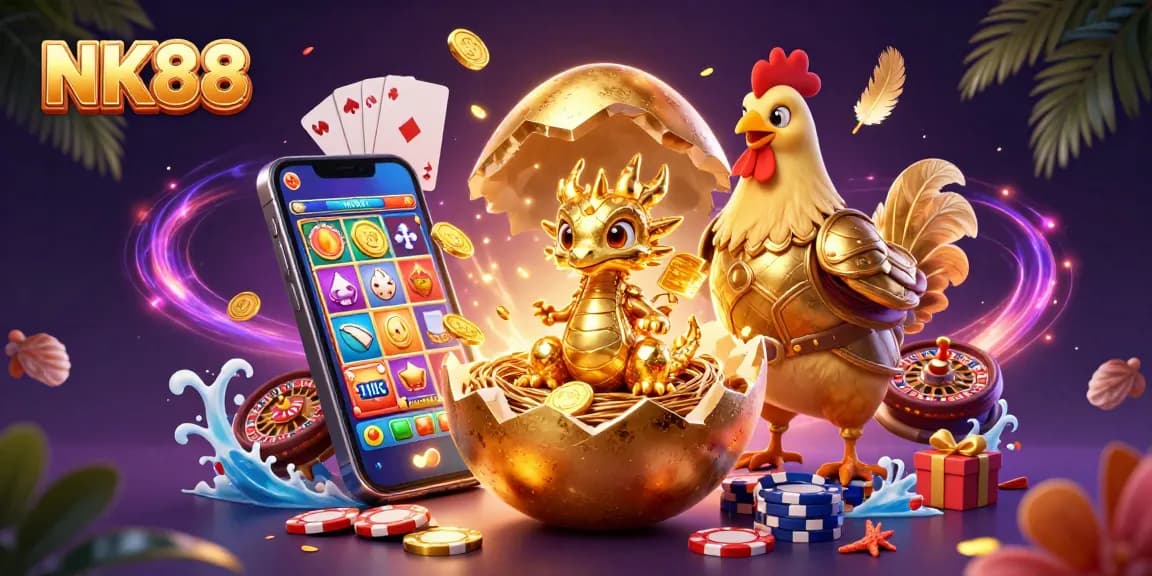 Experience thrilling gameplay at NK88 featuring a golden dragon and dynamic casino elements.
