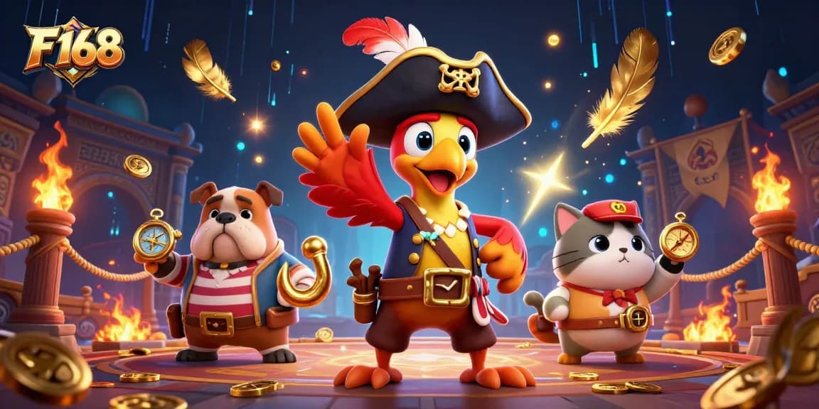 Experience the thrill of F 168 with vibrant casino elements and engaging game characters.