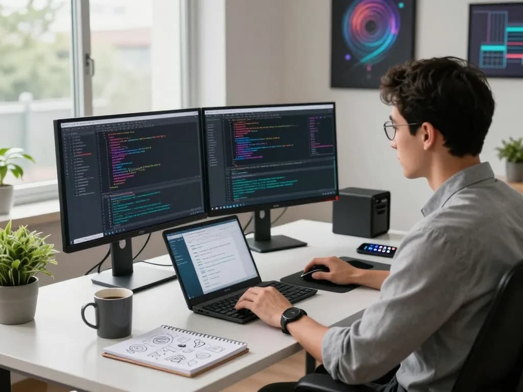 Developer integrating clawd bot into their workflow at a modern tech workspace.