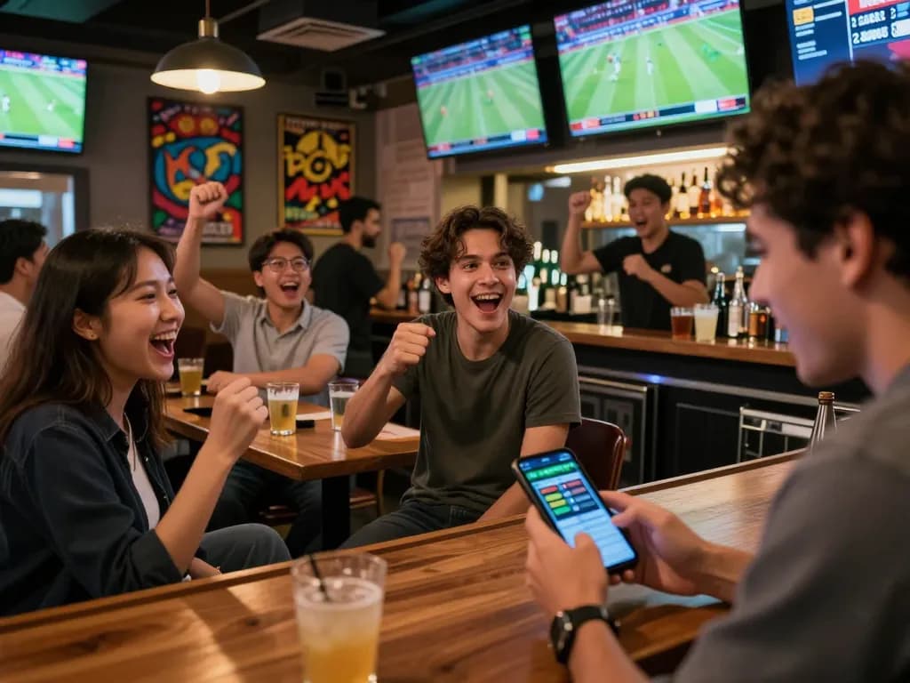Fans actively engaging with kèo nhà cái betting on smartphones during a lively sports event.