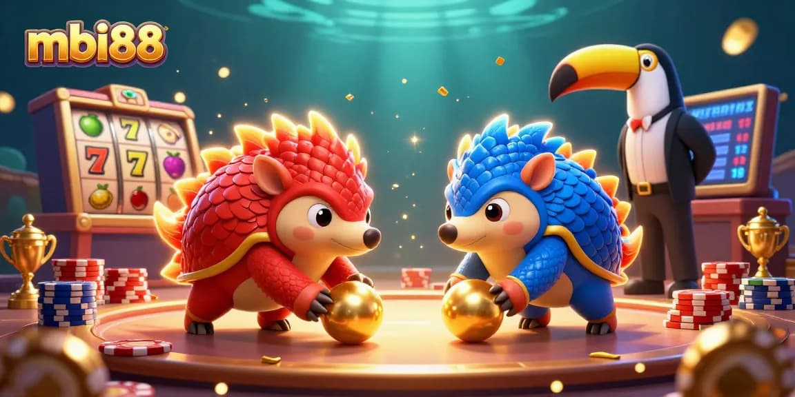 Compete and win with mbi88 in a thrilling 3D casino gaming scene filled with vibrant slot reels and dynamic action.