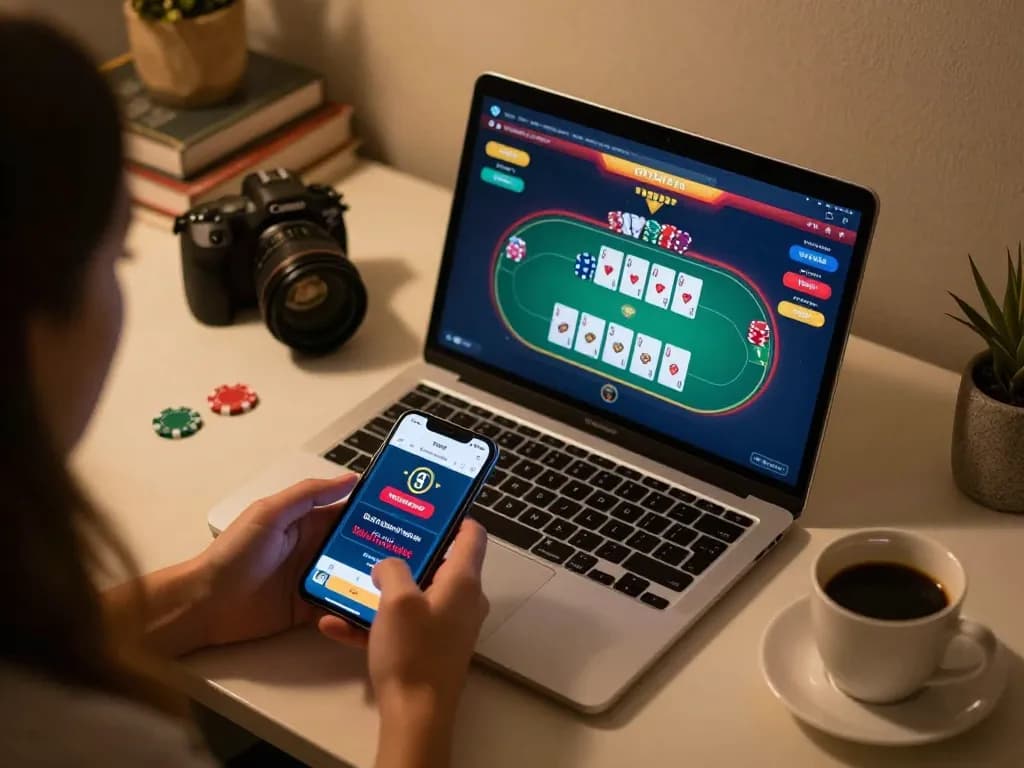 Pragmaticplay gameplay on a laptop during an engaging home poker session with strategic focus