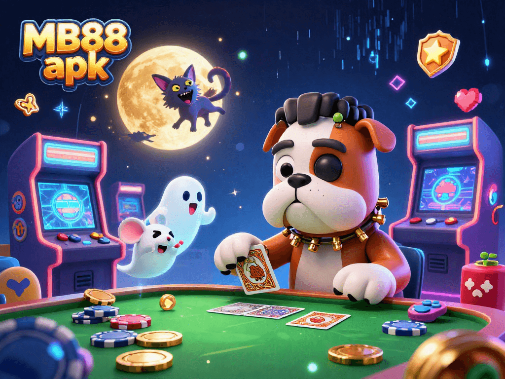 Join the thrill of MB88 apk with vibrant characters at a spooky casino table.