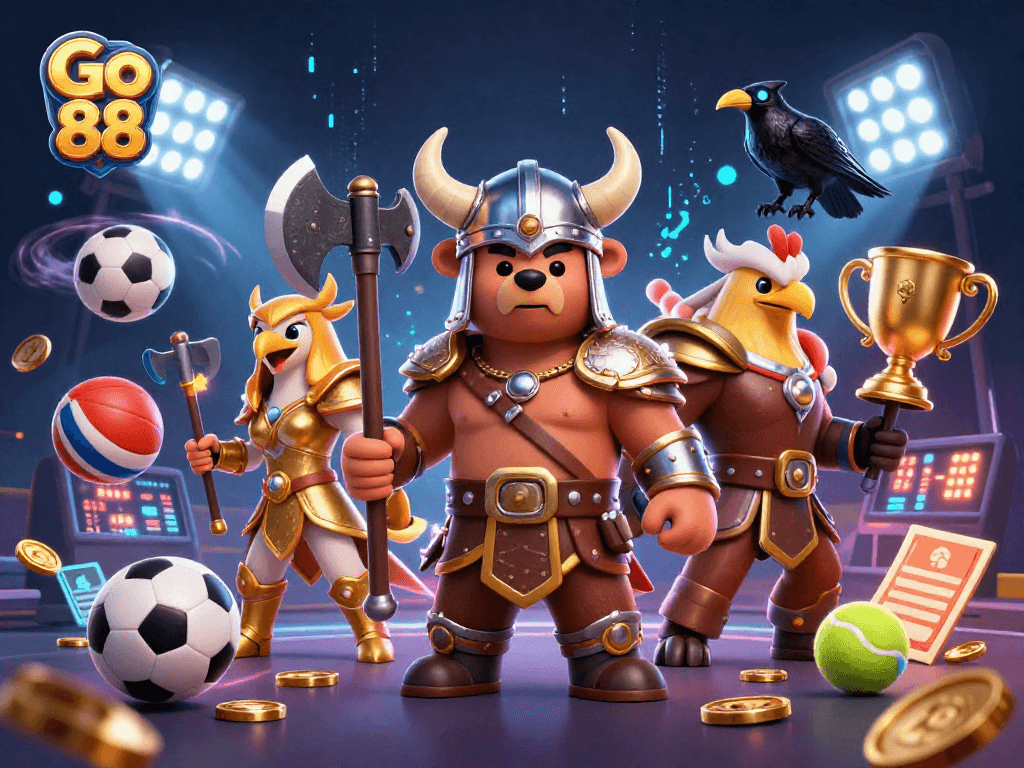Win big with Go 88 in an epic 3D casino battle featuring Viking characters and dynamic sports elements.