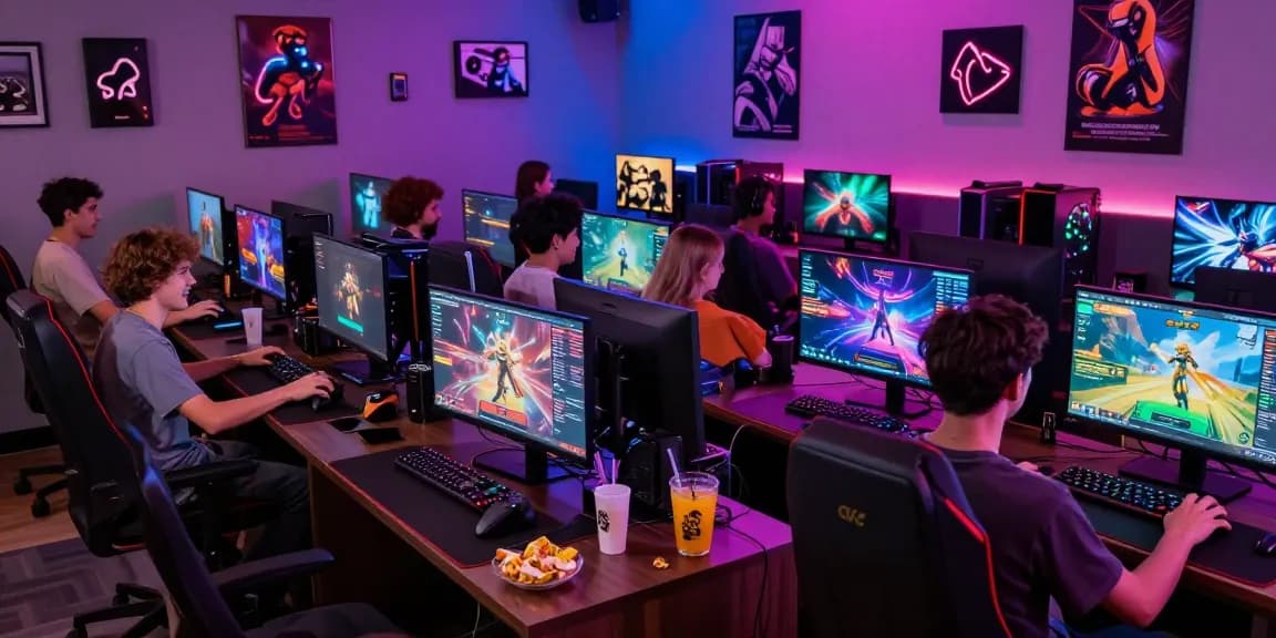 Group enjoying various adult games in a vibrant gaming lounge, showcasing interactive gameplay.