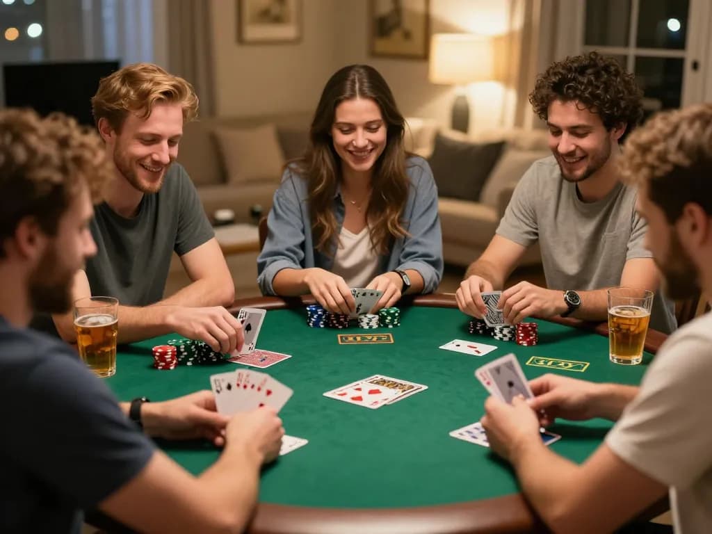 F8BET players enjoying an engaging poker night, showcasing strategic gameplay and camaraderie.