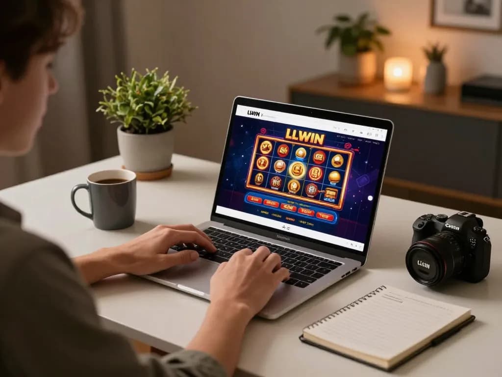 LLWIN user enjoying an online casino experience at home, highlighting engaging gameplay and strategy