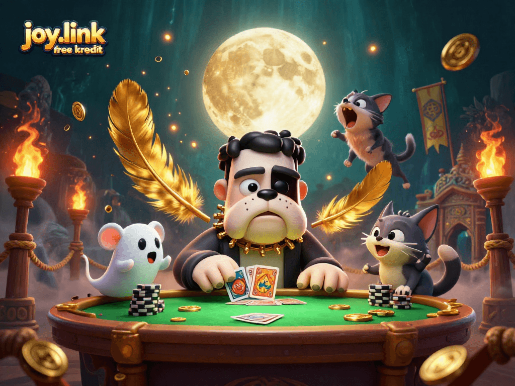 Engage with joy.link free kredit at a vibrant casino scene featuring colorful characters and dynamic elements.