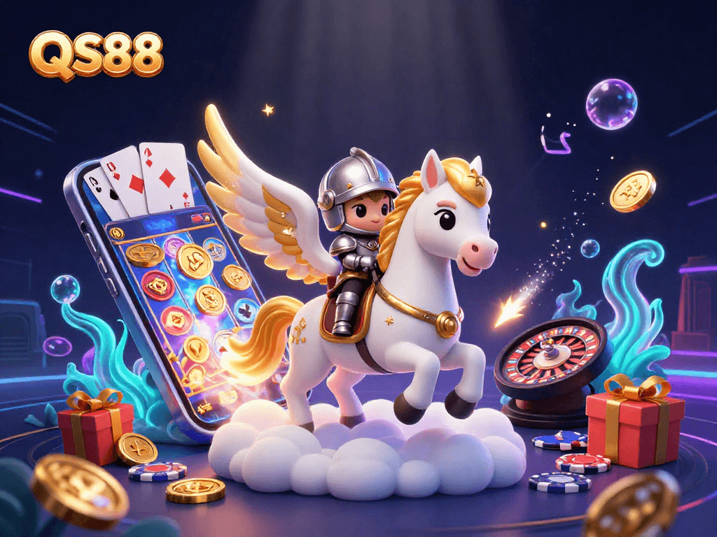 Experience excitement with QS88's vibrant slot game features and dynamic characters in a stellar scene.