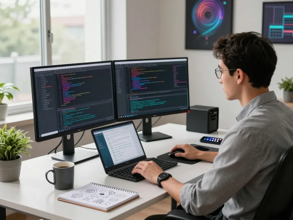 Developer integrating clawd bot into their workflow at a modern tech workspace.