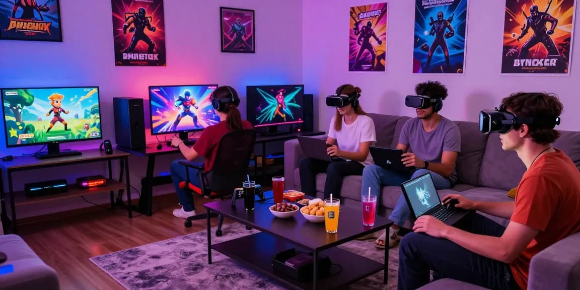 Play porn games in a lively setting with friends enjoying adult gaming in a modern living room.
