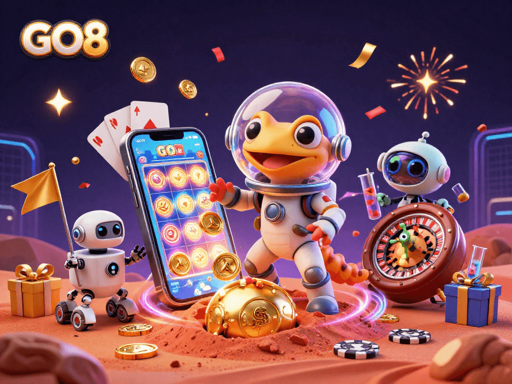 Experience thrilling action at GO8's vibrant Martian casino with stunning graphics and engaging games!