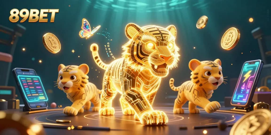 Engage with 89BET's immersive casino experience featuring a neon tiger in a digital landscape.
