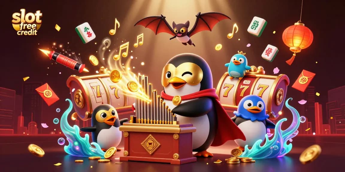 Experience the thrill of slot free credit with vibrant 3D casino elements and characters.
