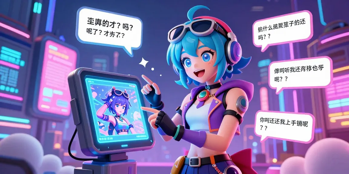 AI ecchi character engaging with colorful digital art tools in a vibrant cityscape.
