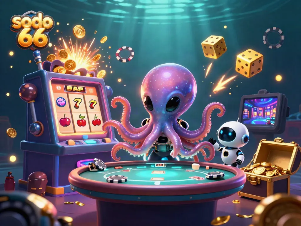 Engage in thrilling games at sodo 66 with an exciting cosmic casino scene featuring poker elements.