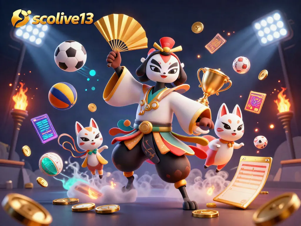 Engage with socolive13 sports betting animated scene featuring illustrated kabuki warrior and kitsune mask.