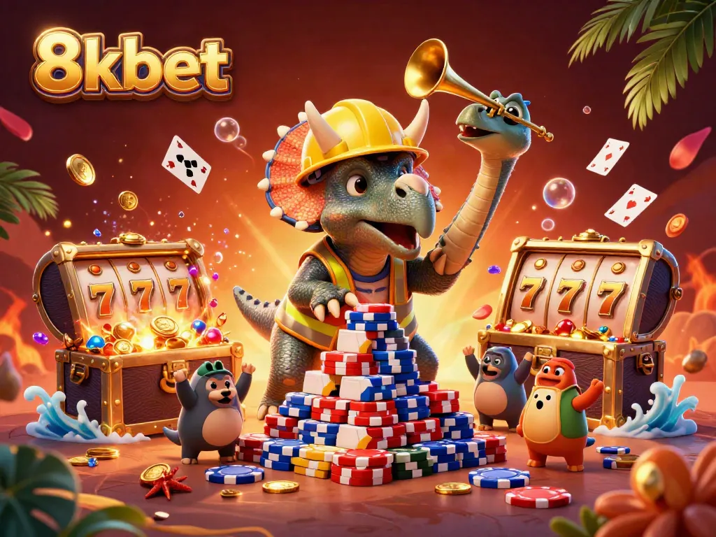 Experience exhilarating gaming action with 8kbet in this vibrant 3D casino illustration.