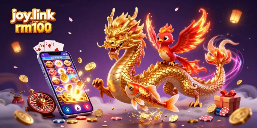 Engage with joy.link free credit rm100 and win big in this vibrant casino-themed digital art.