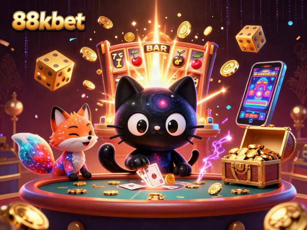 Play exciting casino games with 88kbet, featuring a cosmic scene with charismatic characters.