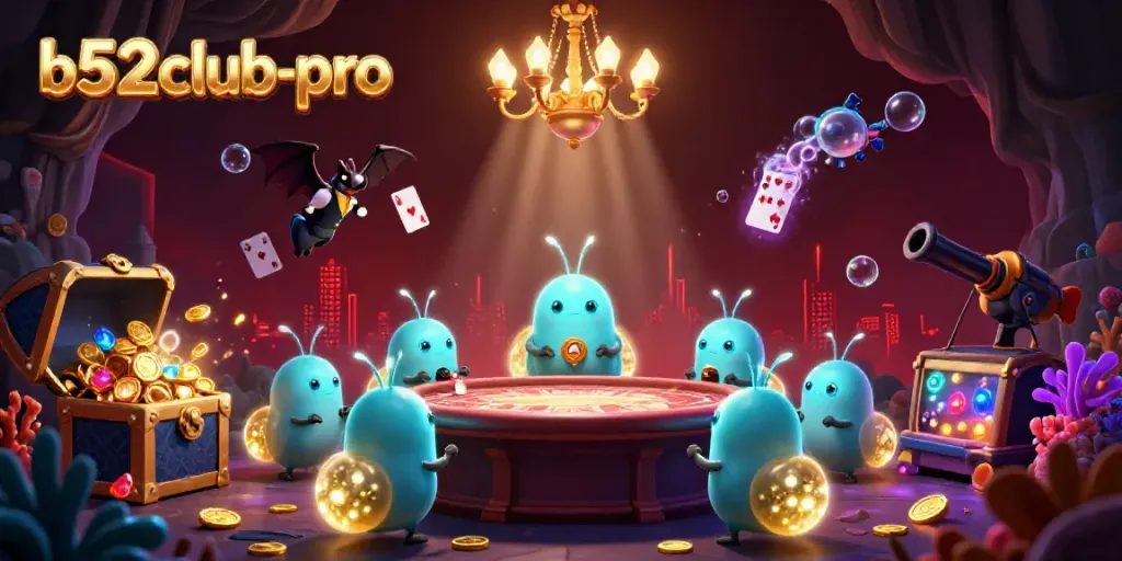 Experience vibrant gameplay with b52club-pro's colorful casino illustration featuring glowworms and dynamic elements.