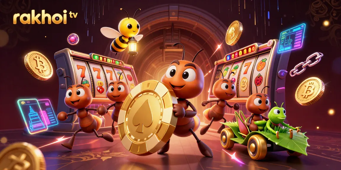 Join the thrilling world of rakhoi tv with ants heisting a giant poker chip in a colorful casino scene.