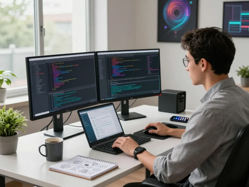 Developer integrating clawd bot into their workflow at a modern tech workspace.