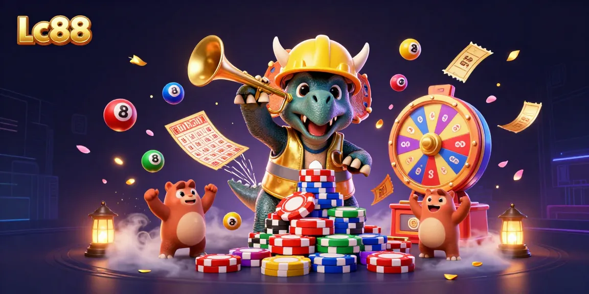 Experience Lc88 excitement with lively characters celebrating in a vibrant casino scene.