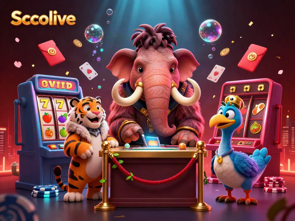 Socolive platform showcases a vibrant casino scene featuring anthropomorphic animal bouncers ensuring a fun atmosphere