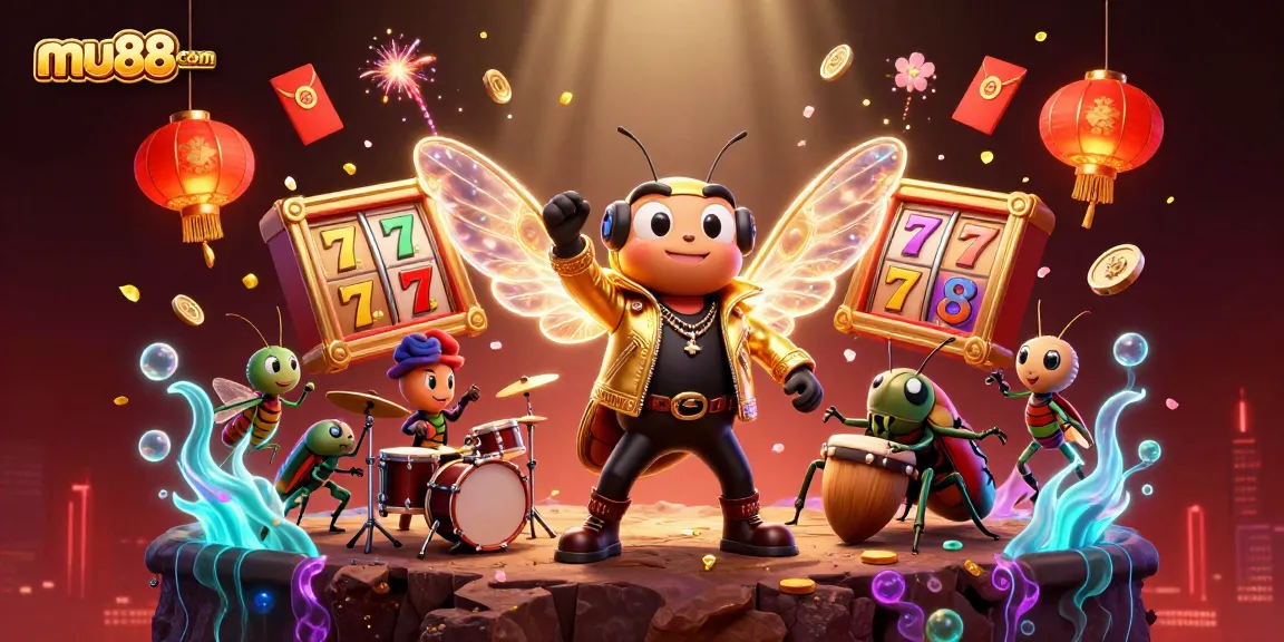 Experience thrilling play at mu88com with vibrant 3D casino characters amidst dynamic slot game elements.