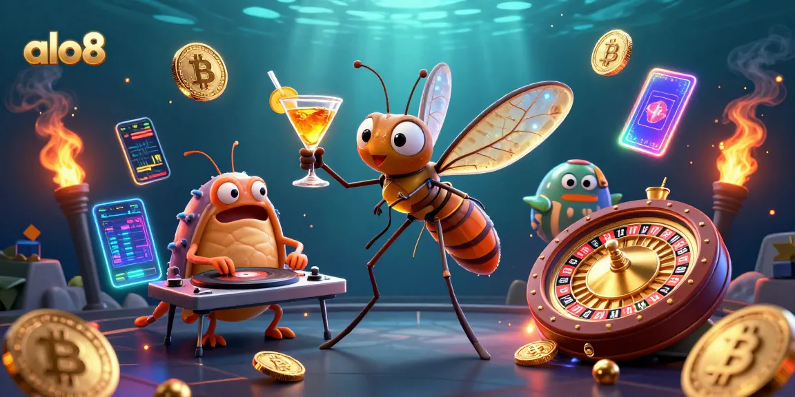 Engage with exciting alo8 gaming features as a frozen mosquito mascot, trilobite DJ, and roulette wheel sparkle.