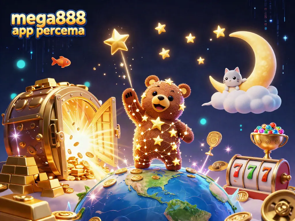 Engage with the mega888 app percuma, featuring vibrant casino elements in a magical scene.