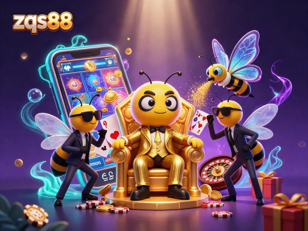 Experience thrilling gameplay with zqs88 as the mob boss oversees colorful slot game chaos in an animated scene.