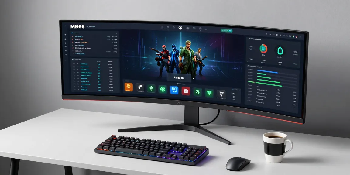 MB66 online gaming platform interface in a modern tech workspace.