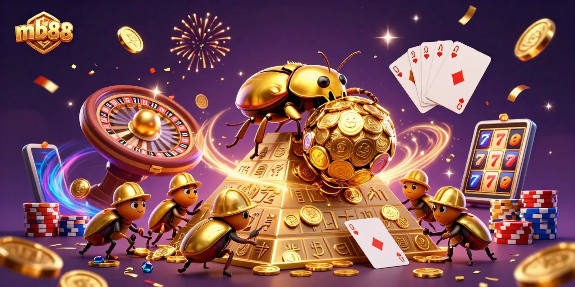 Experience thrilling gameplay with mb88 in a golden treasure-filled casino scene.