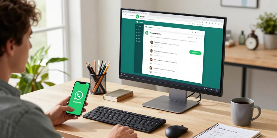 Engaged user utilizing WhatsApp網頁版 on a modern desktop setup with chat interface displayed.
