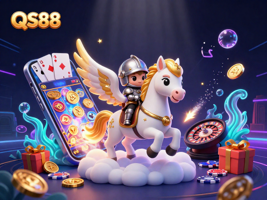 Experience excitement with QS88's vibrant slot game features and dynamic characters in a stellar scene.
