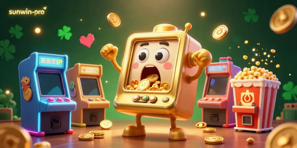 Engage with the vibrant world of sunwin-pro featuring joyful slot machines, coins, and arcade elements.