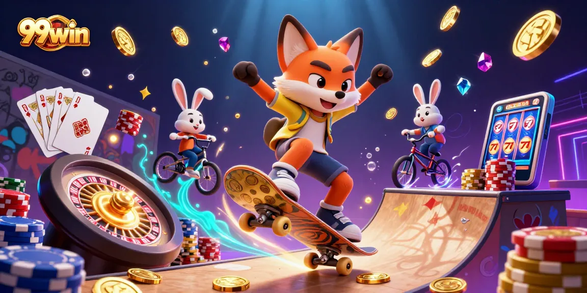 Experience thrilling gameplay at 99win with energetic 3D characters and casino elements.