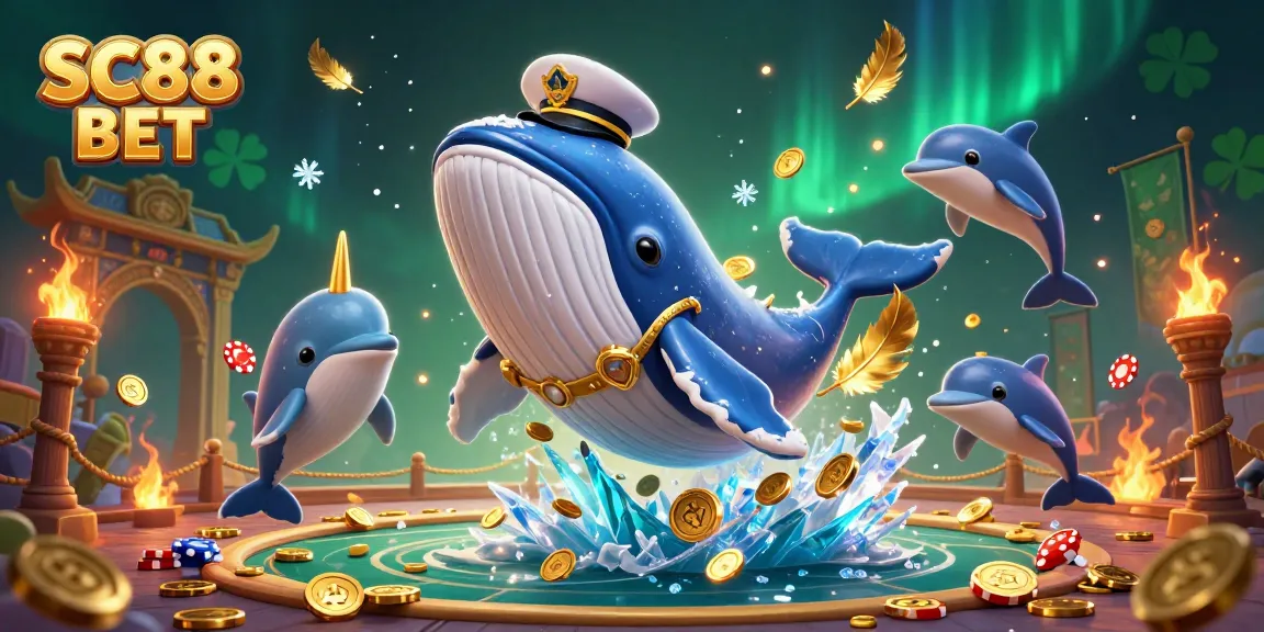 Engage in thrilling gaming experiences with SC88 BET, featuring a giant whale and playful dolphins.