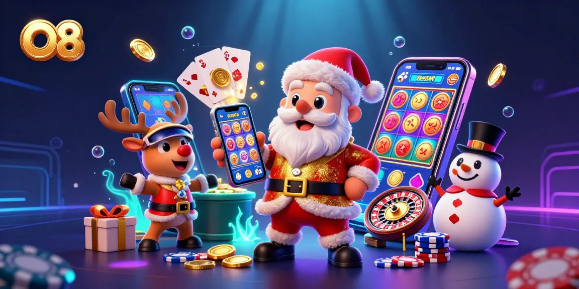 Experience engaging gameplay at O8 with lively slot machines and festive characters.