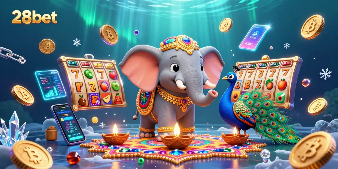 Play and win with 28bet, featuring a colorful elephant and vibrant casino elements!