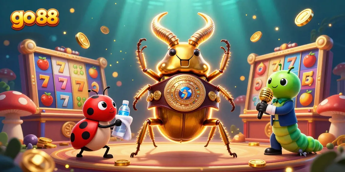 Engage with go 88 gaming action featuring a giant stag beetle and vibrant slot elements.