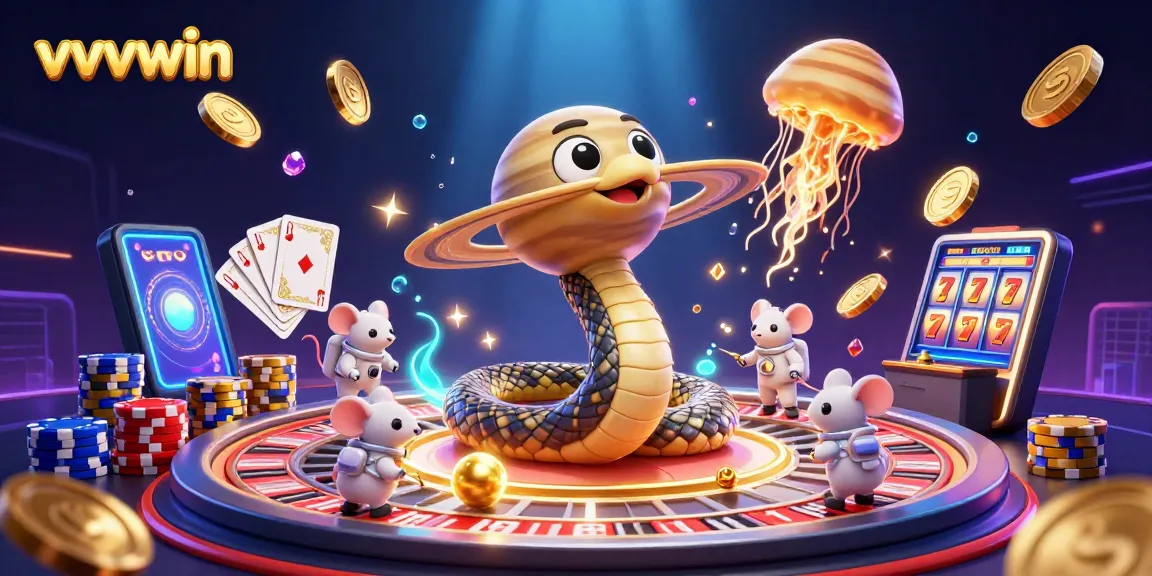 Experience thrilling gaming action at vvvwin with vibrant casino elements and cosmic dealer