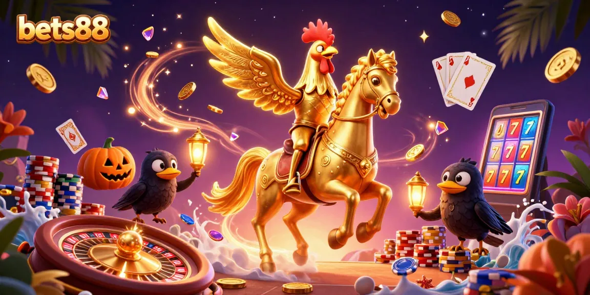 Bets88 offers thrilling moments as the golden rooster navigates an enchanting casino adventure.
