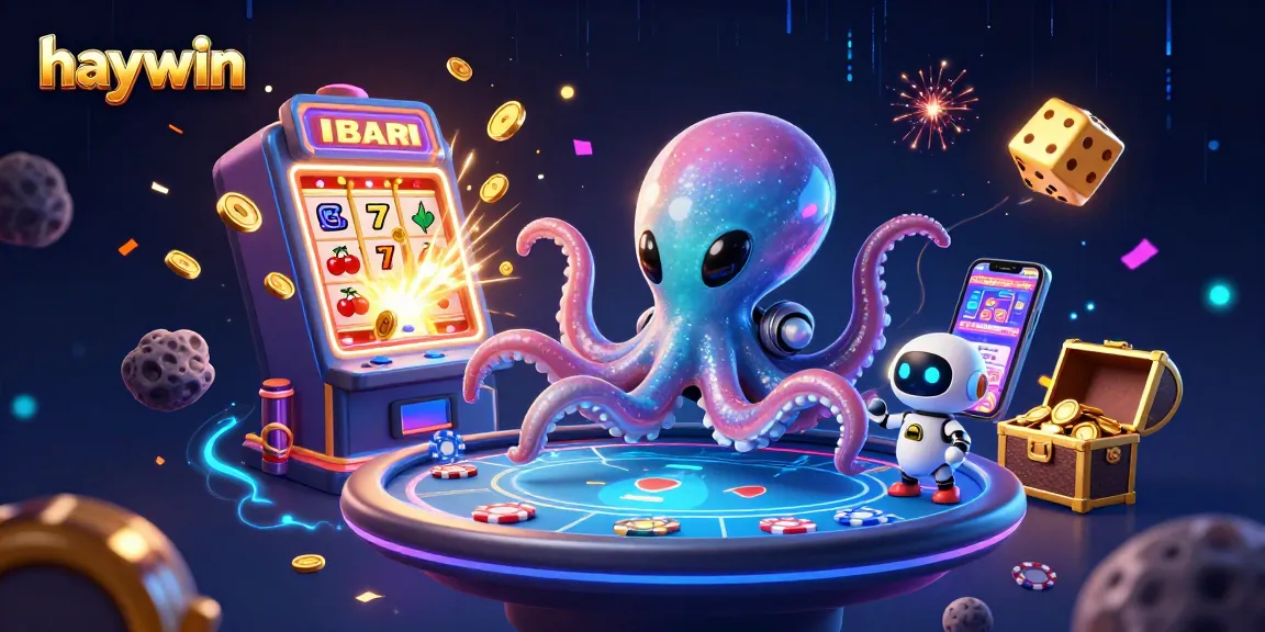 Experience winning excitement at haywin with a vibrant 3D alien casino scene bursting with dynamic game elements.